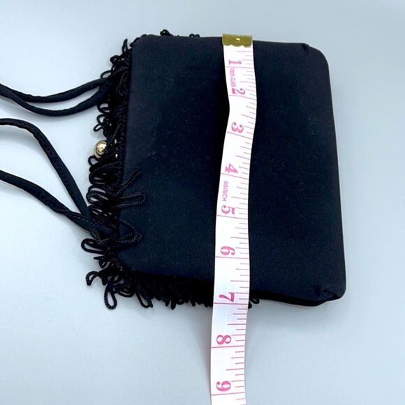 Vintage Black satin fringe bag. - Picture 6 of 12